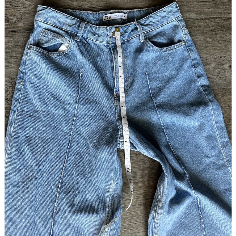 Zara Logo High-Waisted Cropped Wide Leg Jean Sz 6 Blue For Womens Cotton 100% - Picture 6 of 16